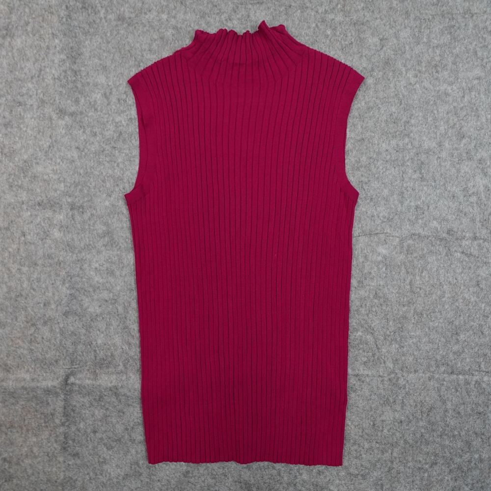Lafayette 148 Topβ Womens Small Ribbed Mock Neck Sleeveless Pink Stretch Knit